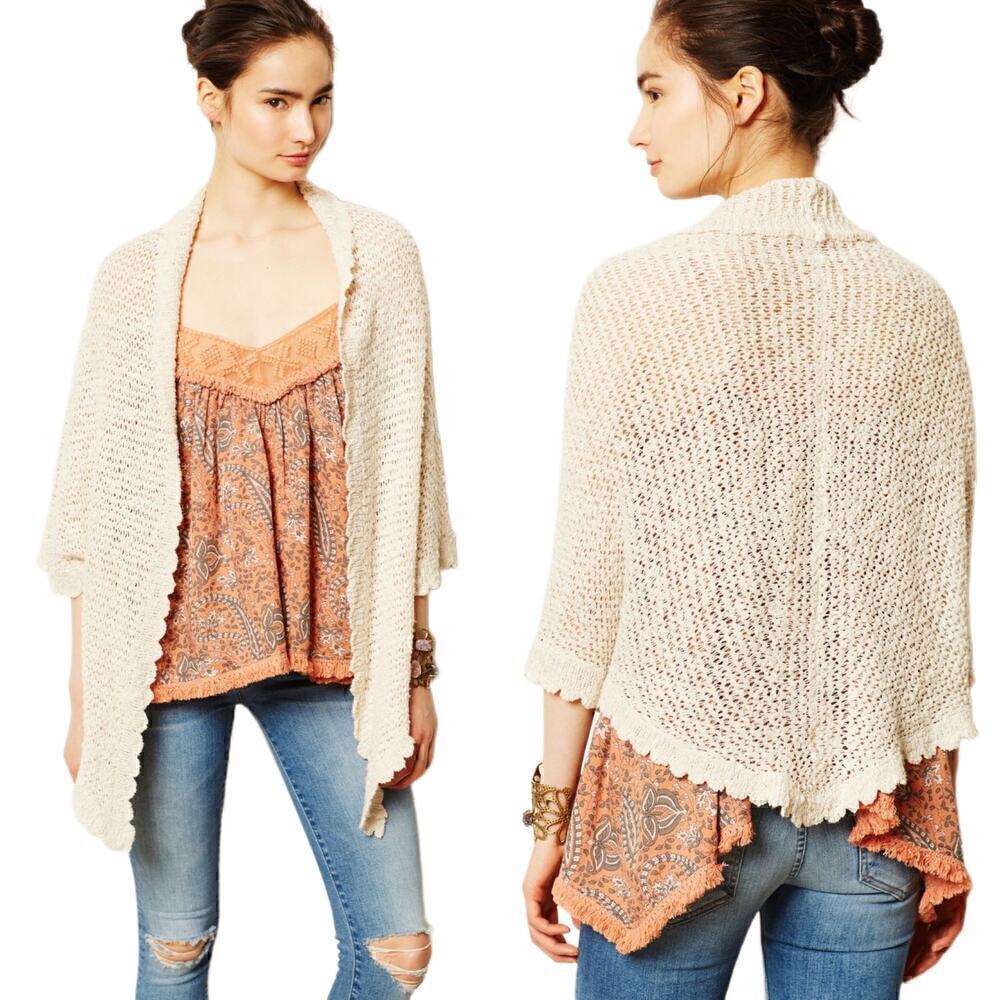Anthropologie Cream Open-Knit Draped Cardigan